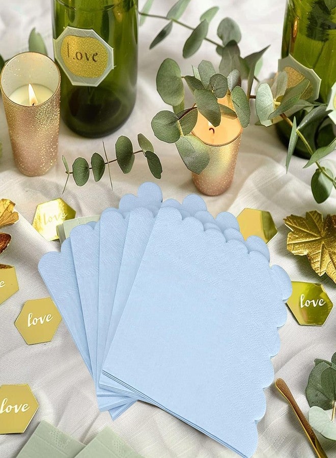 Lechay 3-ply Cocktail Napkins, 5 x 5 Inch 100pcs Scalloped Beverage Napkins Disposable Paper Napkins Dessert Napkins for Bridal Anniversary Baby Shower Birthday Wedding Party Supplies (Blue) - Image 5